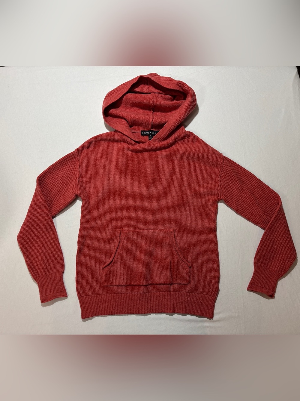 Love Ellie Girls Waffle Knit Hooded Sweater Coral Pink Size S 7/8